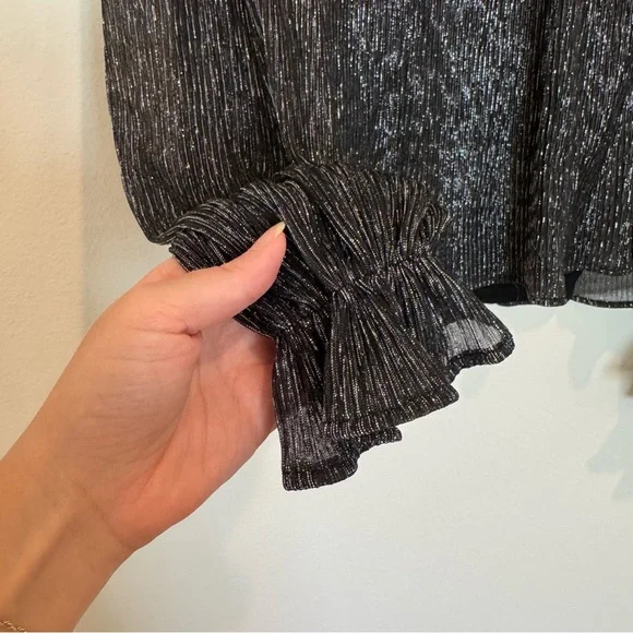 Evereve Black Sheer Blouse with Subtle Shimmer - Picture 6 of 8